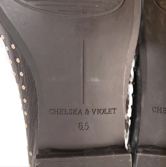 Chelsea & Violet Women’s Loafers Black Studded Leather Flats Size - Picture 7 of 8